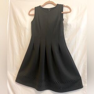Ann Taylor Black Sleeveless Dress with gathered waist and cutout hem, Size 2P